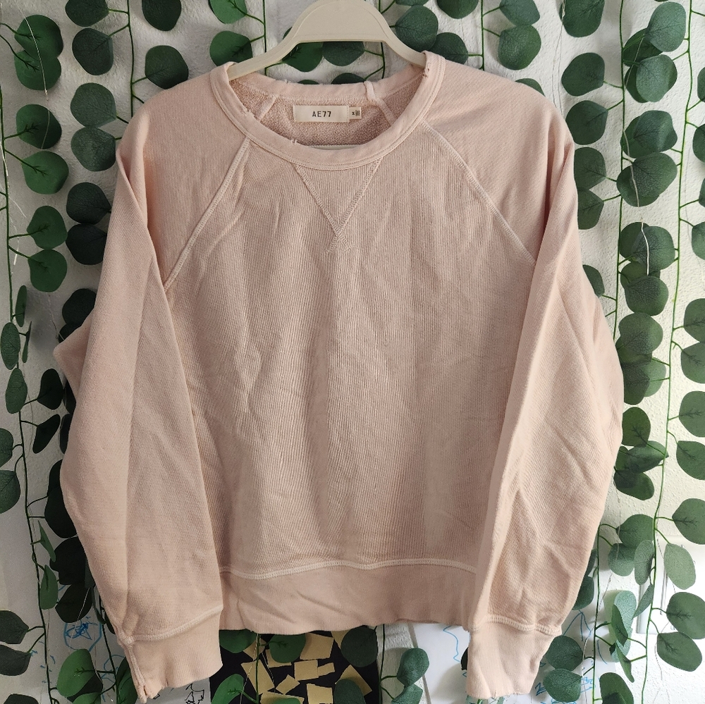 AE 77 NWT Blush Pink Distressed Crew Neck